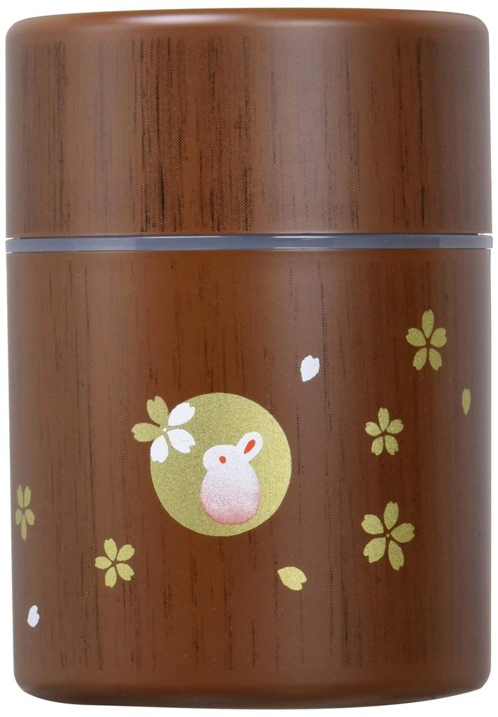 Tatsumiya Small Round Tea Caddy with Wood Grain Stamp Rabbit Design (56897)