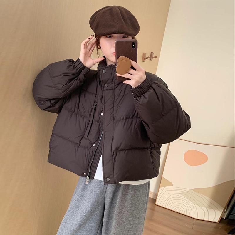 Маленькая корейская куртка-пуховик с воротником-стойкой, короткая, зима 2025, простая, свободная и тонкая куртка-хлеб, топ-куртка, женская