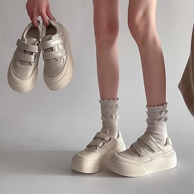 Женские новые повседневные кеды на толстой подошве с круглым носком и застежкой-липучкой, легкие и универсальные