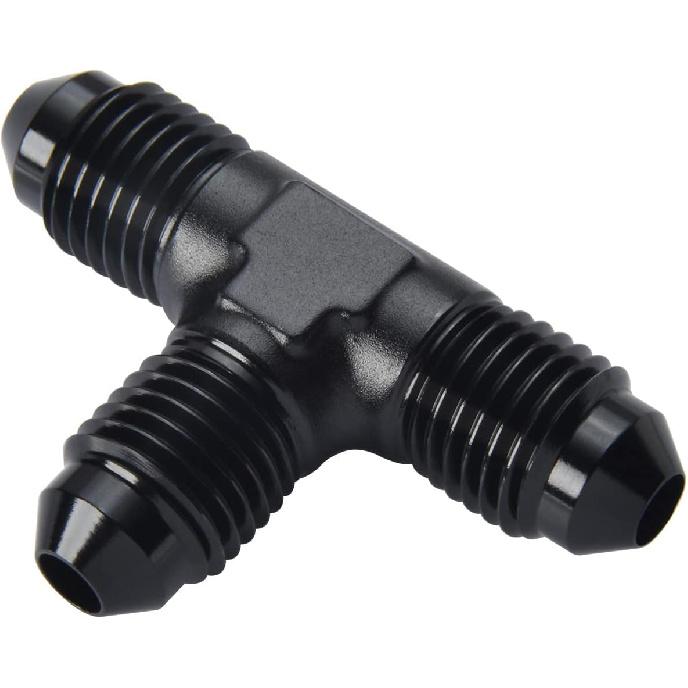 4AN Male Flare Tee T Block Fuel Fitting Adapter Aluminum Black