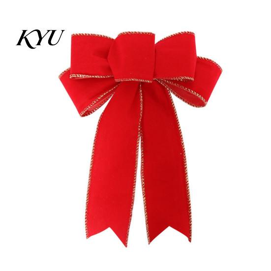 Large Christmas Wreath Decor Flocked Bow Decoration, Velvet Red Ribbon for Holiday Tree Soft Decorations Topper Gift Box Packaging And Embellishment,