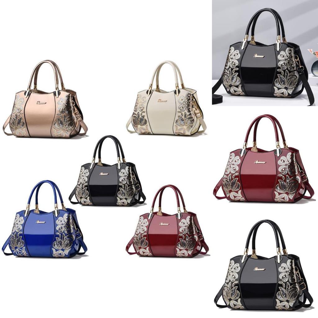 Stylish Middle-aged Women's Boston Big Atmospheric Lady Bag Patented Leather Mom Bag Large Capacity Handbag