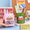 Cartoon Pen Holder Retro Bucket Shape Desk Organizer Large Capacity Storage Holder for Pens Pencils Makeup Brushes