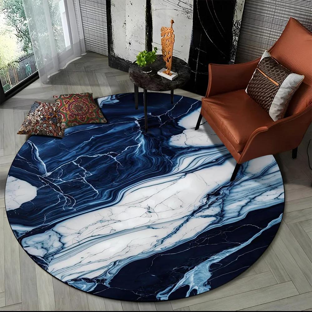 3D Luxurious Colour Marble Blue Green Gold Round Carpet Rug for Living Room Bedroom Child Chair Decor,Pet Area Rug Non-slip Mat