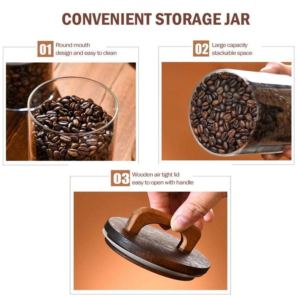 Прозрачные стеклянные банки с деревянной ручкой и крышкой. Банка для хранения. Простые герметичные бутылки. Кухня.