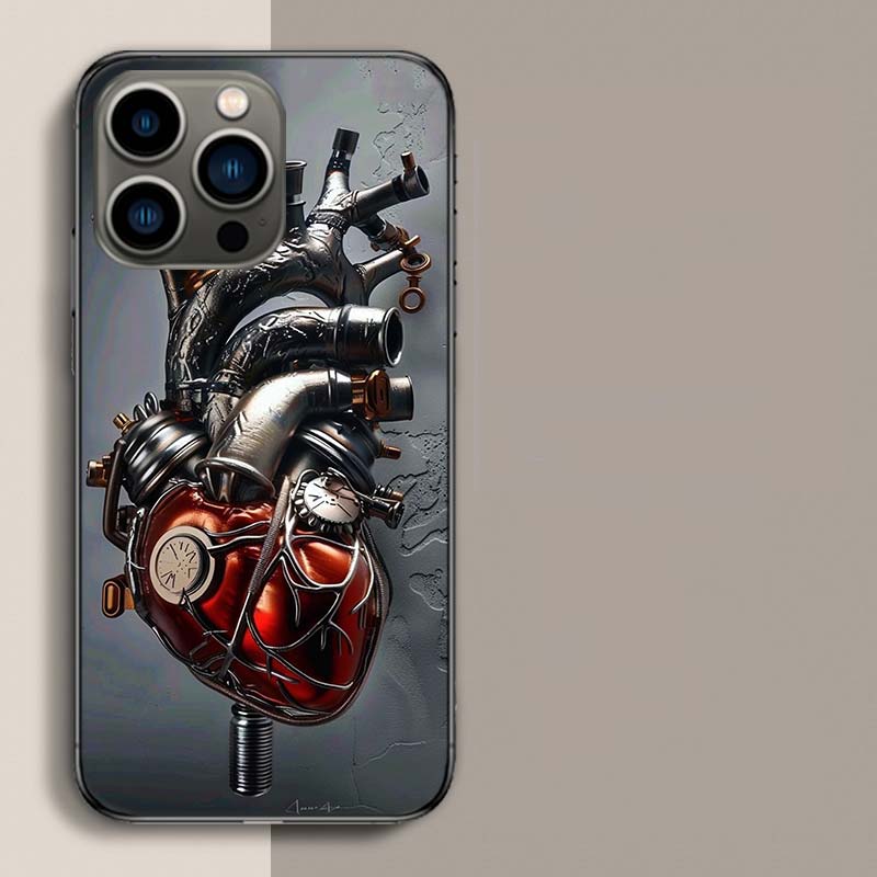 Чехол для телефона в форме сердца с изображением двигателя для iPhone 17 Air 15 Pro 14 Plus 16 Pro Max 12 13 Mini 11 16E X XS. Милый и оригинальный чехол.