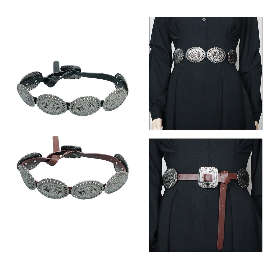 Creative Adult Waist Belt with Adjustable Carved Floral Buckle Waistband PU Waist Belts for Women Universal Jeans Belt