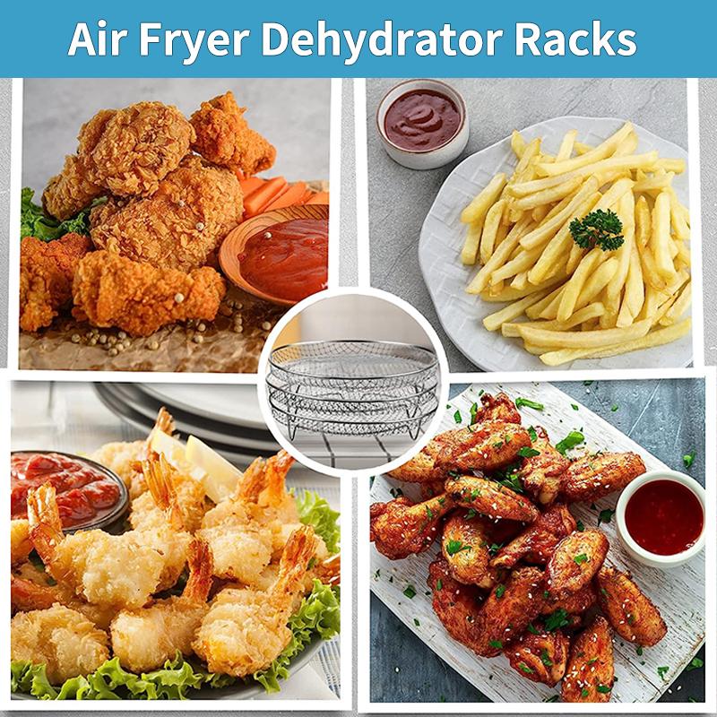 3 Layer Air Fryer Stackable Dehydrator Racks Stainless Steel Rectangle Air Fryer Basket Tray BBQ Grill Rack Kitchen Accessories