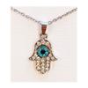 [R8119] - Designer Necklace 'Hand of Fatima' Blue White Silver - 19x15 Mm