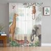 Tropical Safari Animal Elephant Sheer Window Curtains For Living Room Bedroom Voile Tulle Curtains Fabric Drapes For Kitchen