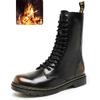Fashion High Top Side Zipper High Ankle Boots Men Casual Footwear 14 Holes Punk Leather Fur Warm Stylish Men Motorcycle Boot Big Size 48