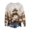 Women's Fashion Round Neck Pullover Top Long Sleeve Tee Christmas Printed Sweatshirt