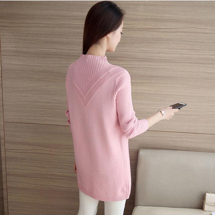 Korean Sweater Women Half Turtleneck Pullover Mid-length Knitted Sweater Women's Knitwear Solid Color Thick Jumper Sweater Autumn and Winter