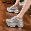 Thick-soled Dad Shoes Women's 2025 Spring and Summer New Full Diamonds Small Inner Height-increasing Women's Shoes Hollow Mesh Breathable Sandals
