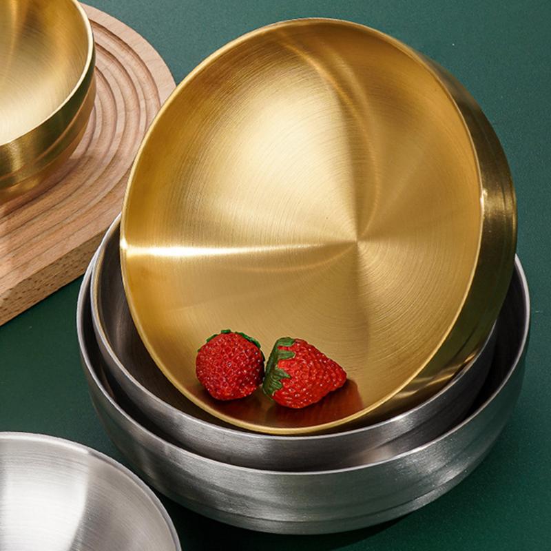 Двухслойная миска для холодной лапши из нержавеющей стали 304 в корейском стиле, большая миска для салата и супа с защитой от ожогов, кухонная утварь