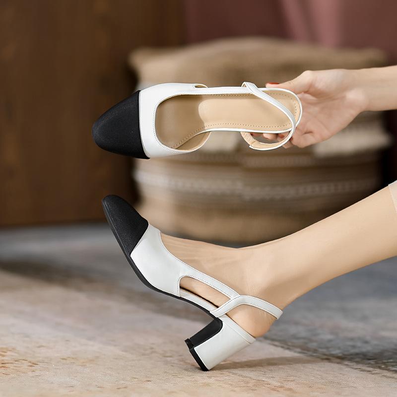 Летние новые женские сандалии Baotou на плоской подошве на толстом каблуке, удобные и универсальные сандалии, повседневная мода, простые женские туфли на высоком каблуке