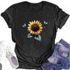Women's Fashion Round Neck Short Sleeve T-Shirt Sunflower Printed Casual Top