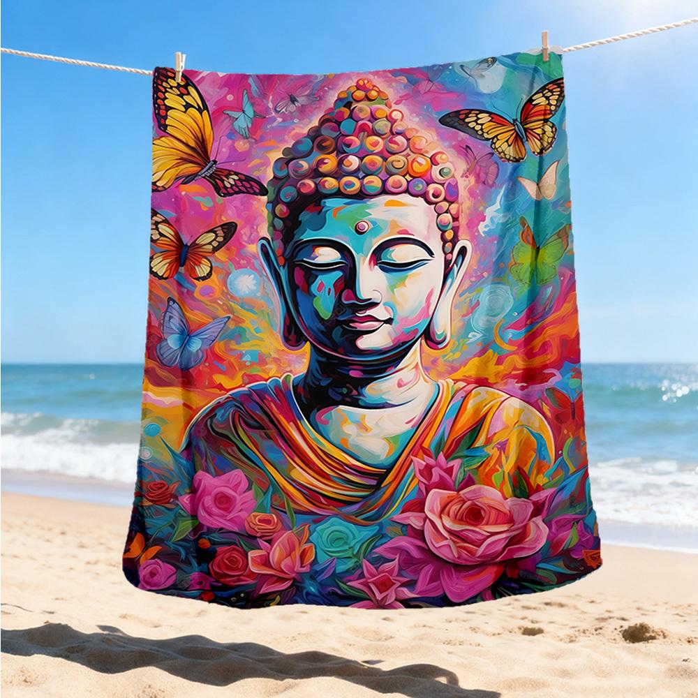 1pc Buddha Art, Butterfly Throw Blanket Polyester Fiber, Lightweight Flannel, Soft & Warm, All Season Use for Outdoor, Camping Digital Print