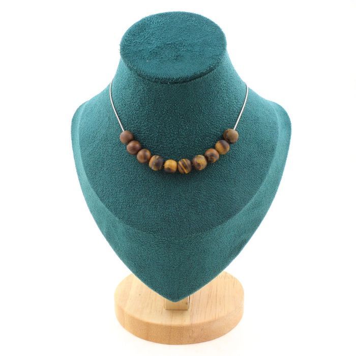 Stones and Minerals. Necklace 10 Matte Tiger Eye Beads 8 Mm. Stainless Steel Chain Necklace Women Men. Custom Size