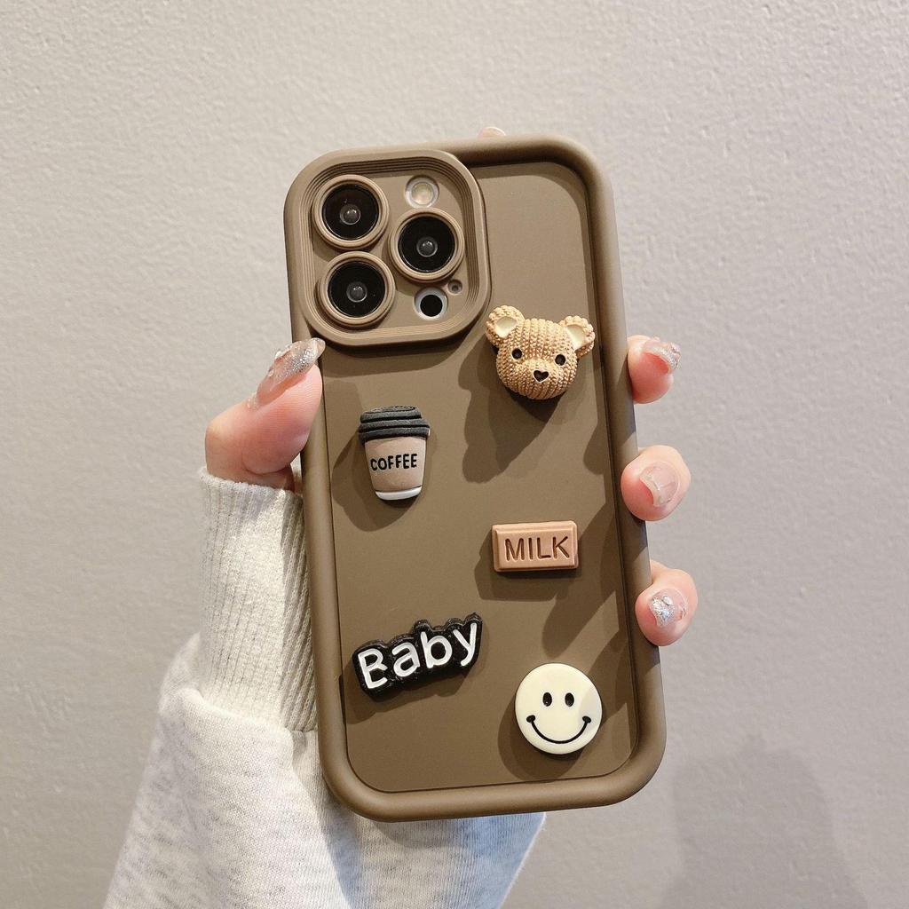 iPhone XS Max/14/15 Pro Coffee Bear Smiley Soft Shell Protective Case