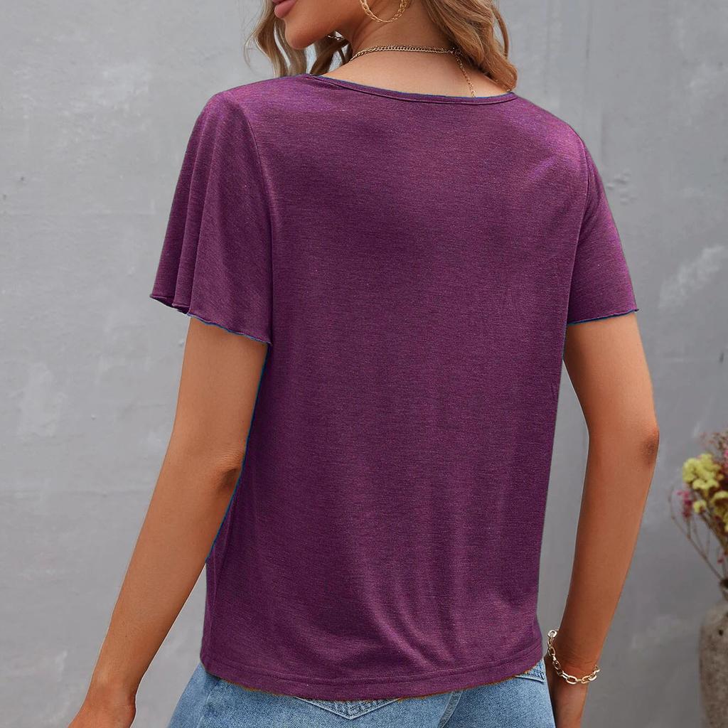 Летняя женская однотонная футболка с короткими рукавами и листьями лотоса, лето 2024