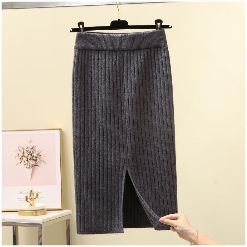 Split Knitted Half Skirt Wrapped Hip One Step Skirt Women Mid Length 2023 Autumn/Winter New Long Skirt Woolen Sweater Skirt