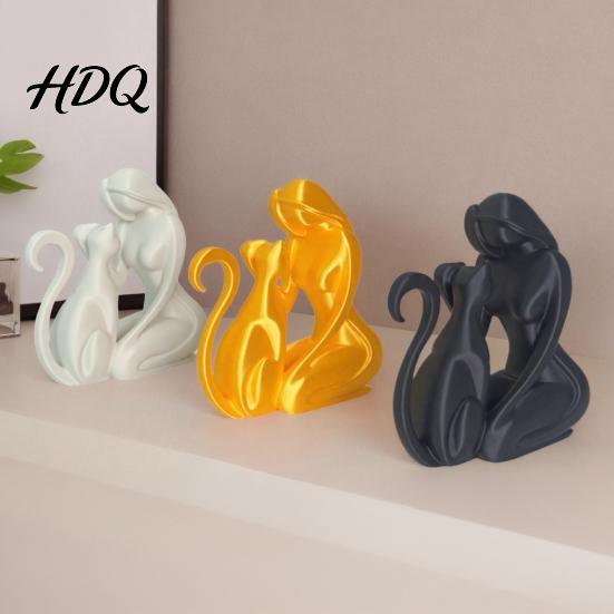 Статуэтка кошки с гладкой текстурой 3D-печатная скульптура Женщина и форма Матовое покрытие