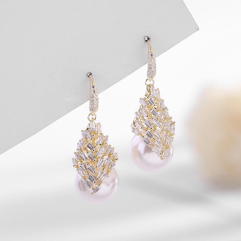 2022 модные женские роскошные свадебные украшения с жемчугом, позолоченные серьги-гвоздики с кубическим цирконием, брендовый дизайн, крючок для ушей