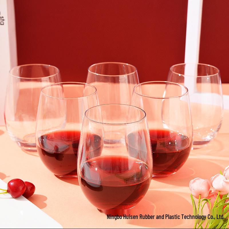 PET Plastic Egg-Shaped Footless Wine Glass, 12oz-16oz, Transparent