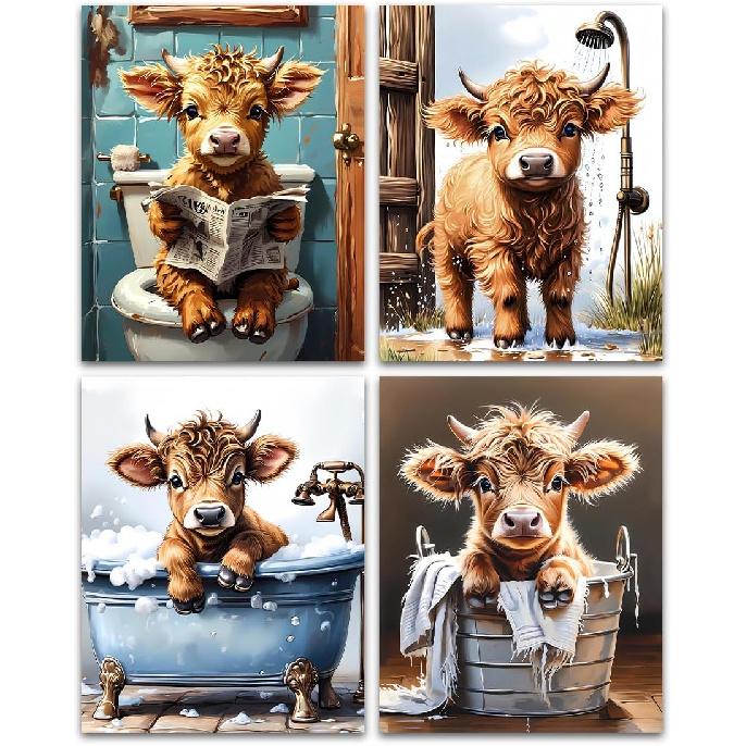 Funny Frog Bathroom Wall Art, Set of 4 Unframed 8x10 inch Posters