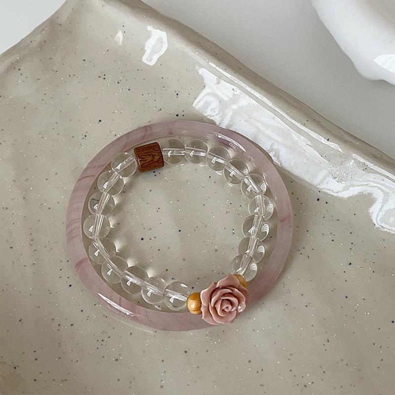 Новый китайский браслет из розового кристалла, комплект из двух предметов, женский изысканный, крутой, индивидуальный, трендовый, универсальный браслет, ювелирные изделия