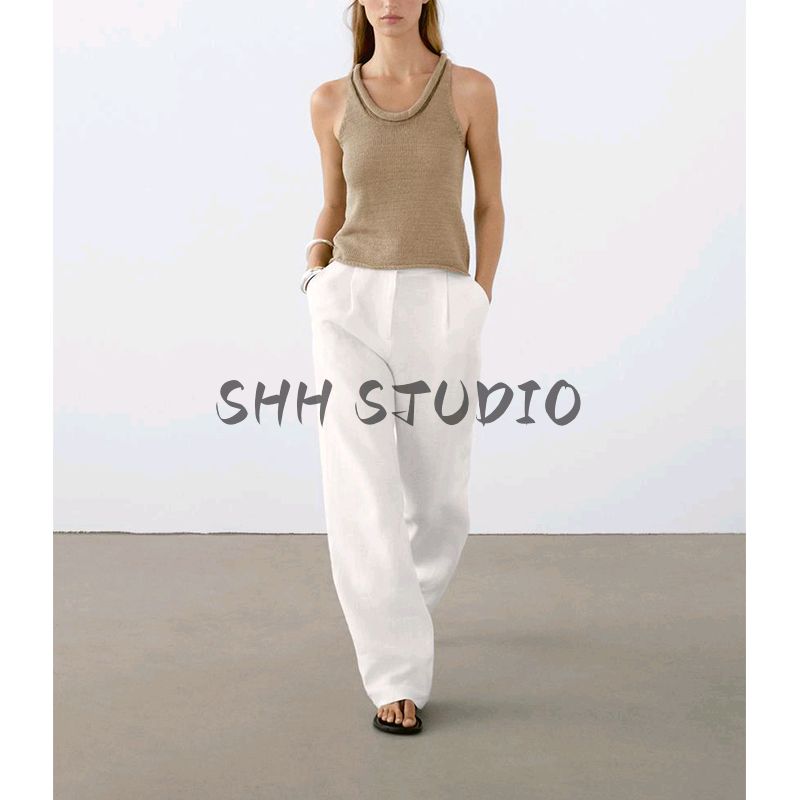 MD Summer New Arrival Women's Clothing Vacation Style Basic Style Curling U-Collar Tank Top Sleeveless T-shirt Tops 5617735