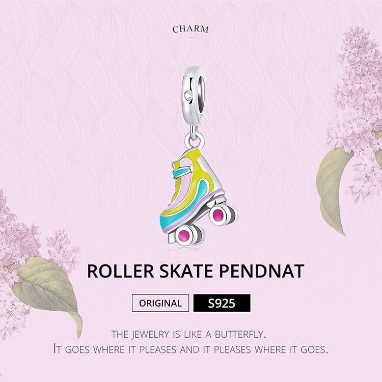 WOSTU Стерлингового серебра 925 пробы, роликовые коньки, спортивный Шарм, подвеска из бисера, подходит для оригинального браслета, ожерелья для женщин, ювелирные изделия