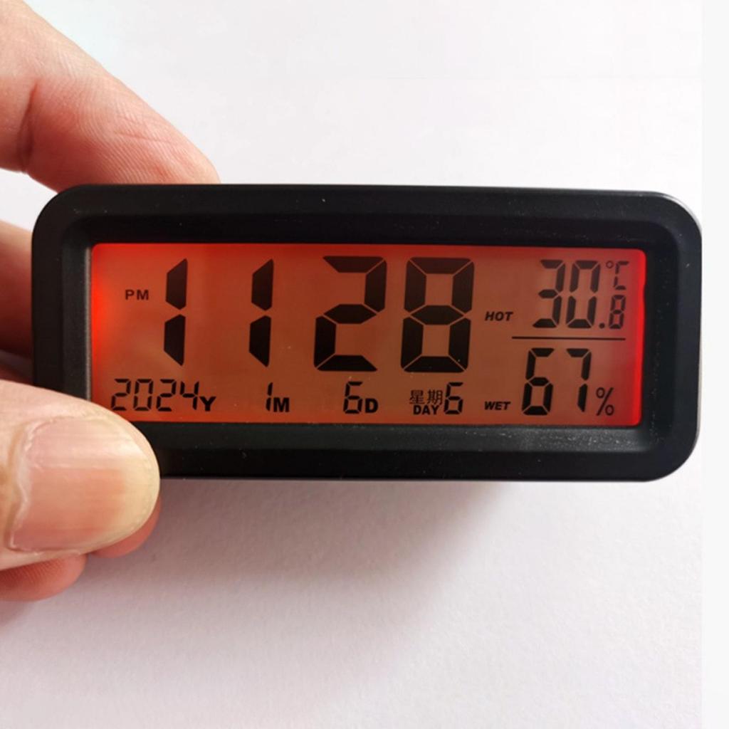 Часы для приборной панели автомобиля LED с солнечной батареей Внутреннее украшение Маленькая подсветка Гигрометр Часы для грузовика Авто Автомобильный Скутер