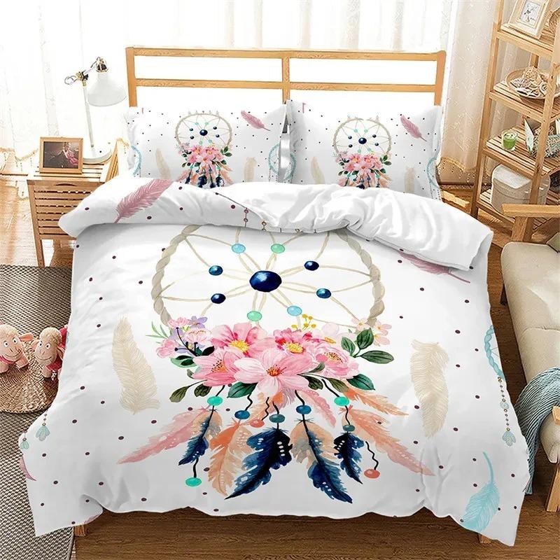 Пододеяльник Dreamcatcher Bohemia, комплект постельного белья из микрофибры с перьями, полный комплект для девочек, подростков, взрослых, декор спальни