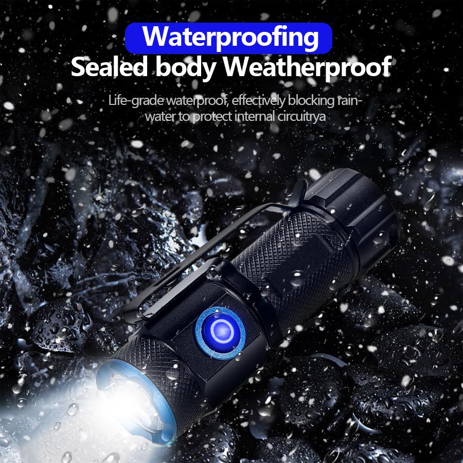 Zoom Белый луч света дальнего действия Мини-фонарик Type-C Usb перезаряжаемый портативный карманный фонарик для дома и улицы 16340 батарея