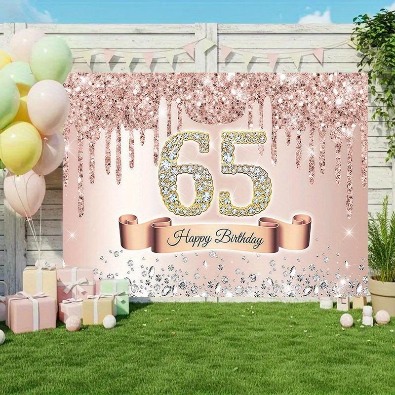 Large exquisite rose gold and diamond style 65th birthday backdrop, suitable for 65th birthday decoration