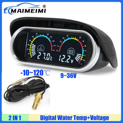 MAIMEIMI Digital 2 IN 1 Water Temperature Gauge+Voltage with Sensor 10mm Flashing Alarm MultiMeter for Car Auto Truck 12V24VDC