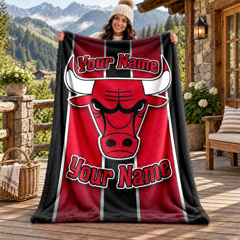 Фланелевое одеяло Chicago Bulls с индивидуальным именем, персонализированное, мягкое, теплое, плюшевое покрывало, индивидуальный подарок для семьи и друзей