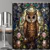Fox Shower Curtain For Bathroom, Leaves Glass Art Shower Set, Cute Animals Abstract Fabric Modern Waterproof Bathroom Decor