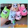 Cute Cartoon Panda Rabbit Fruit Milk Tea Cup Plush Toy With Pearl Chain And Silver Keychain For Gifts