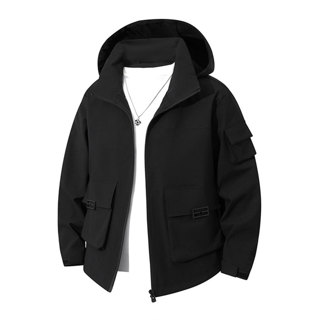 Men's Solid Color Outdoor Casual Jacket Hooded Jacket Men's Workwear Multi Pocket Jacket