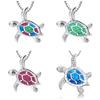 Fashion Women 'S Punk Hip Hop Opal Turtle Necklace Pendant 925 Sterling Silver Animal Jewelry Birthday Anniversary Party Gift