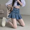 High-Waist Pleated Denim Skirt: 2023 Spring/Summer Slim A-Line Short Skirt for Women