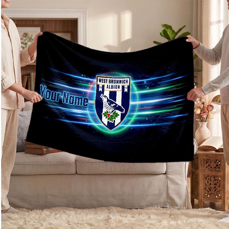 West Bromwich Albion Personalized Fleece Blanket With Football Logo, Custom Name Text Soft Warm Home Throw Blanket