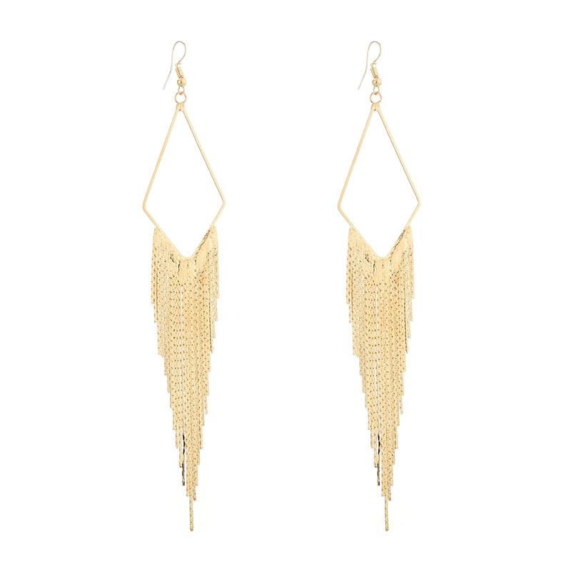 Модные висячие серьги золотого цвета с длинными кисточками, ювелирные изделия, винтажные металлические массивные серьги с бахромой, очаровательные серьги-капли, большие серьги для женщин