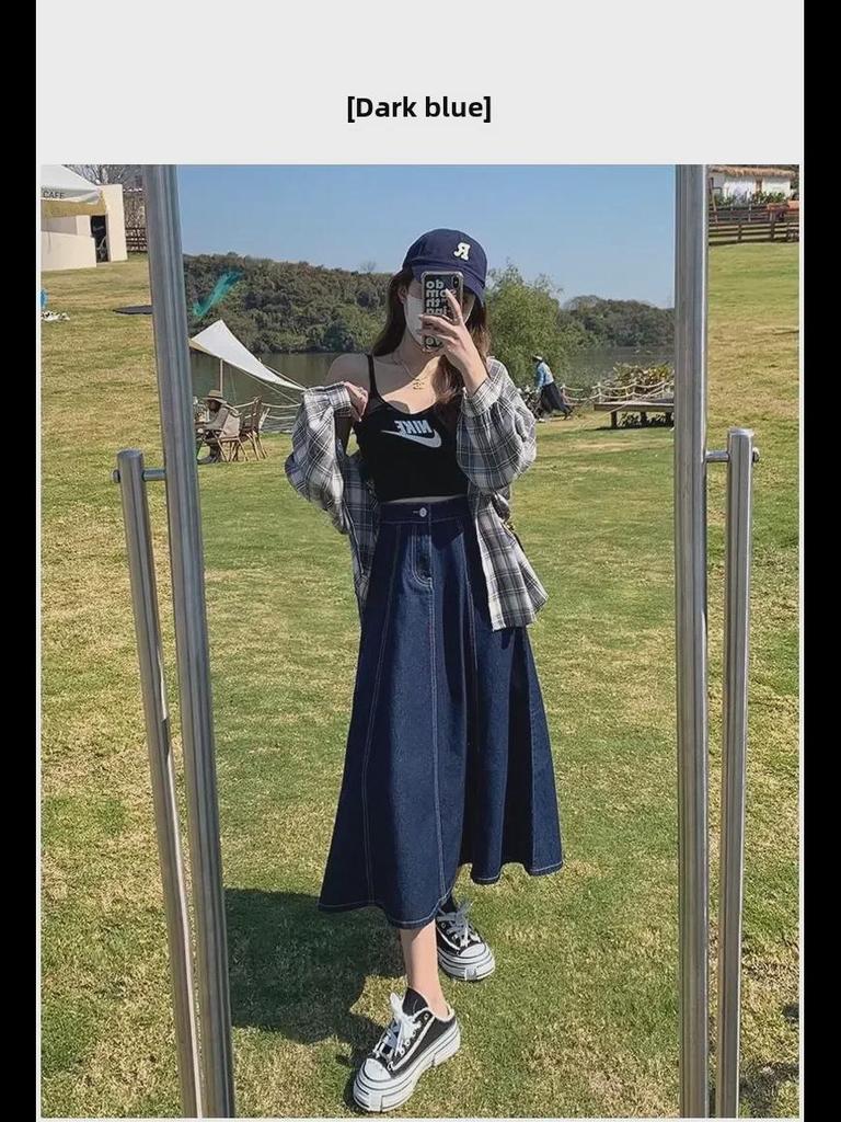 Джинсовая юбка А-силуэта с высокой талией в гонконгском стиле — женская миниатюрная, новая мода начала осени