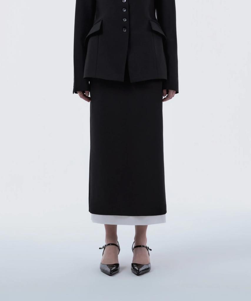 Mausolleum Contrast Layered Slim Line Long Skirt - Black