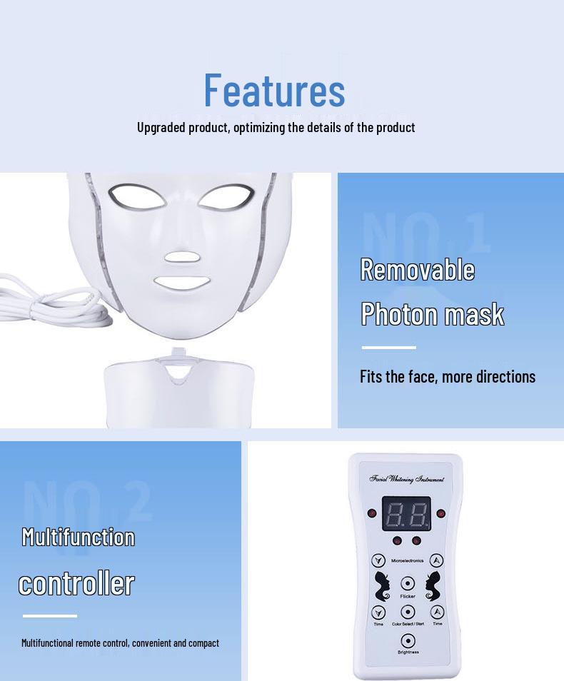 Светодиодный косметический прибор: Семицветная светотерапевтическая маска для ухода за кожей лица и шеи