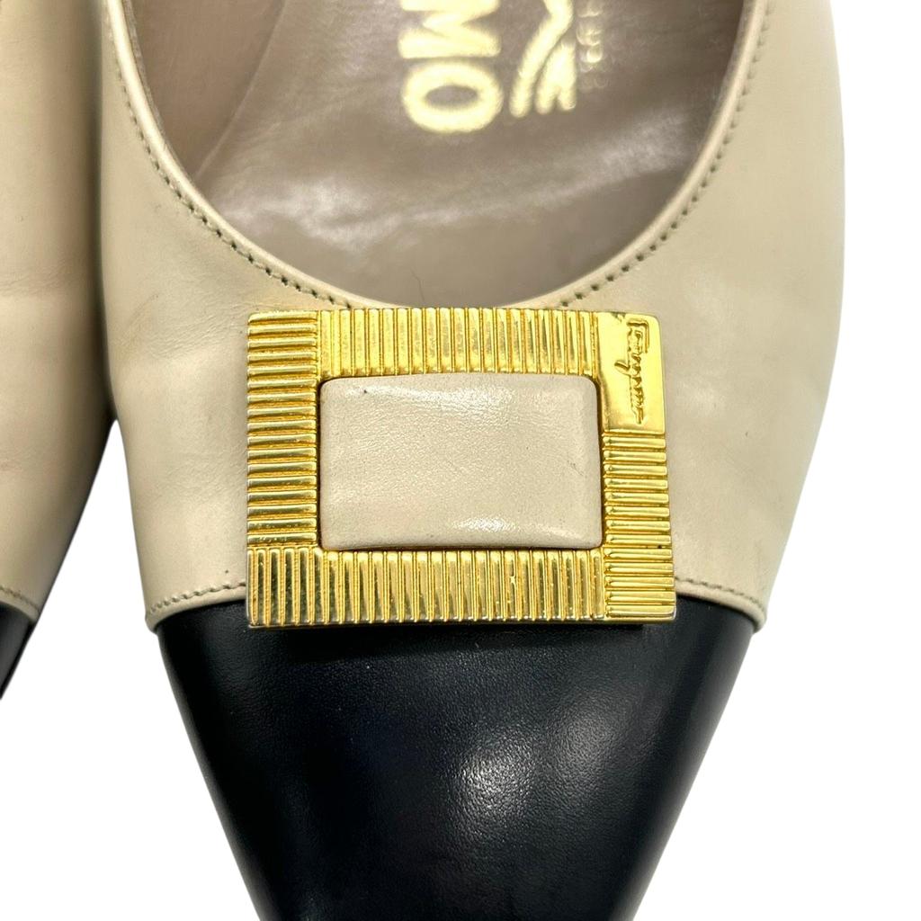 Used Salvatore Ferragamo Pumps Valapumps Beige/black Leather Women